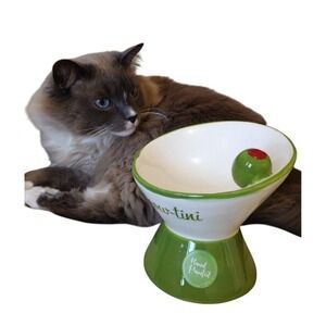 Mellow &‎ Mod Cat Drinking Water Tall Bowl "Meow-tini" Hand Painted Colorful